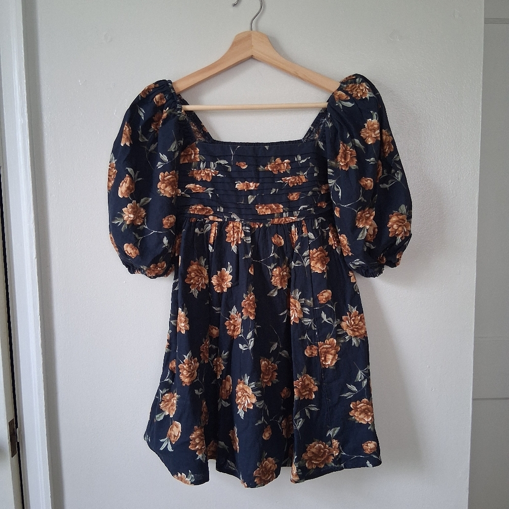 Abercrombie & Fitch Navy Floral Puff Sleeve Dress